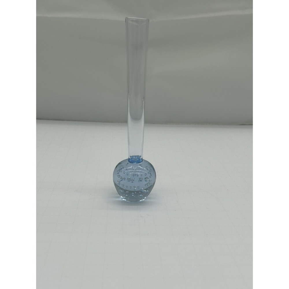Bullicante MCM Art Glass BLUE Controlled Bubbles 8" BUD VASE Paperweight Bottom